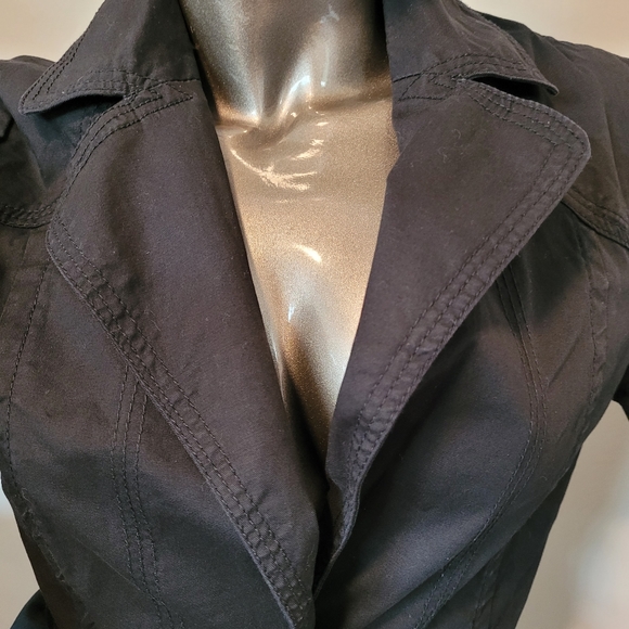 H & M Cotton Blend Button up  Black Coat with Tie Waist Sz 4 - Picture 4 of 12